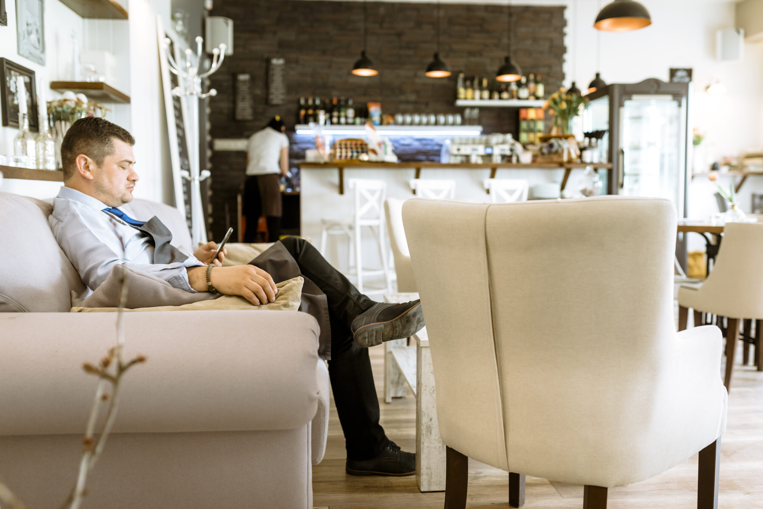 barman relaxing couch